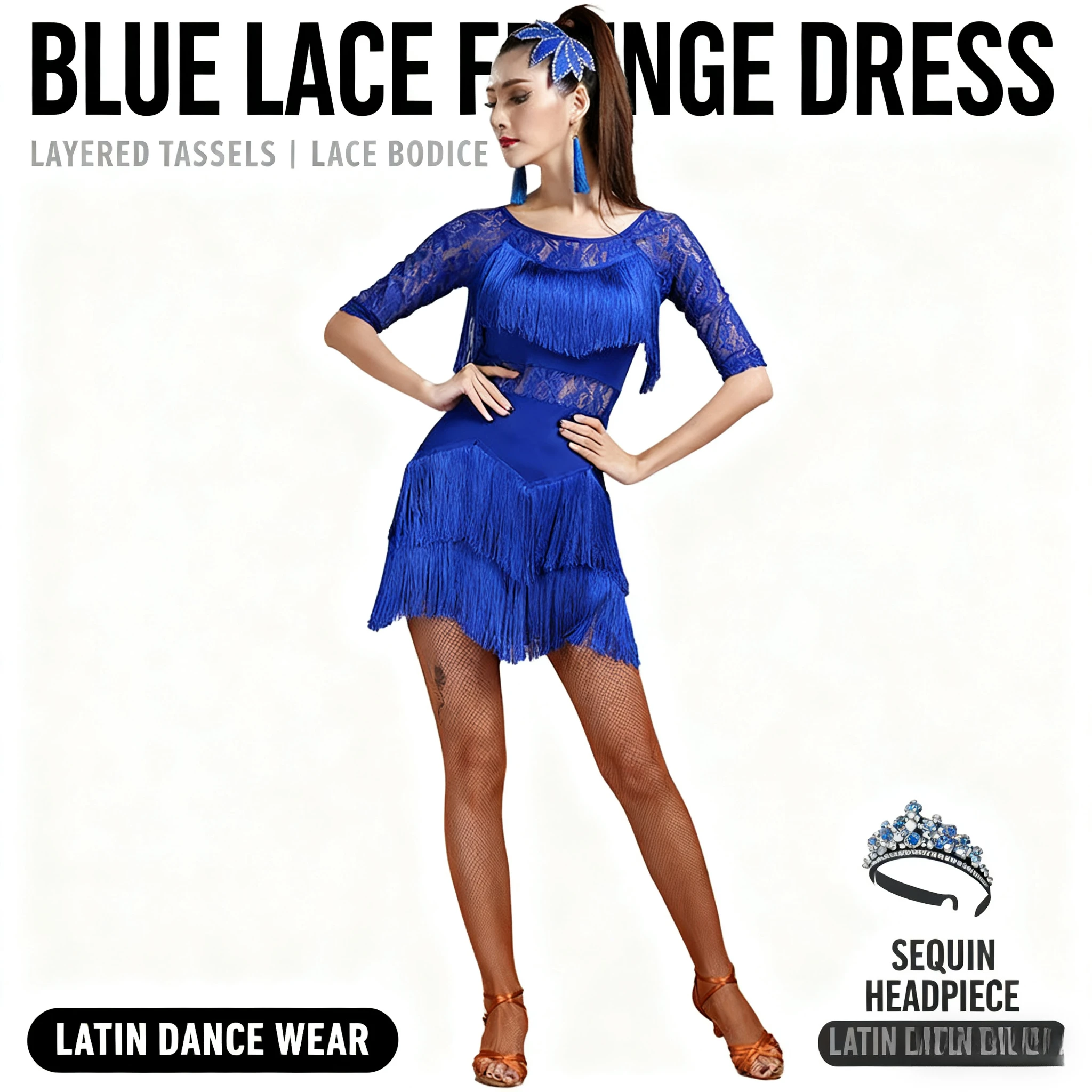 جديد الرقص اللاتينية الكبار المرأة أداء زي الدانتيل هامش قاعة الرقص فستان المنافسة الزي #1