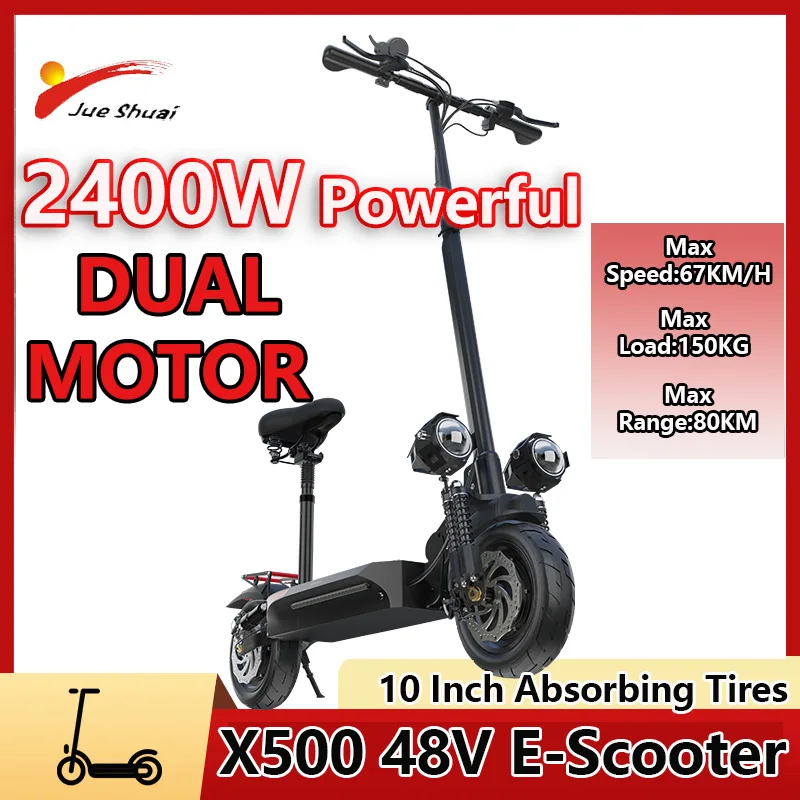 Electric Scooter 2400W Hight Speed Dual Motor E Scooter 10 Inch Shock Absrbing Tires Patinete Eléctric for Adults