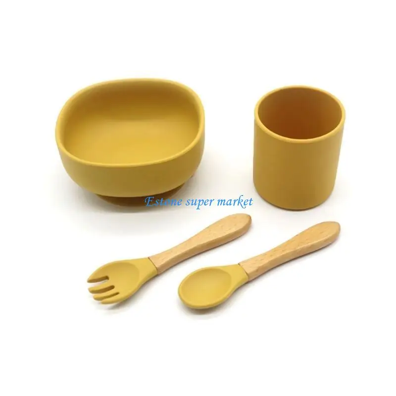 

090b 4 шт. Детская силиконовая всасывающая чаша Spoon Spoon Cup Cup Travening Training Feeding Set Set Show
