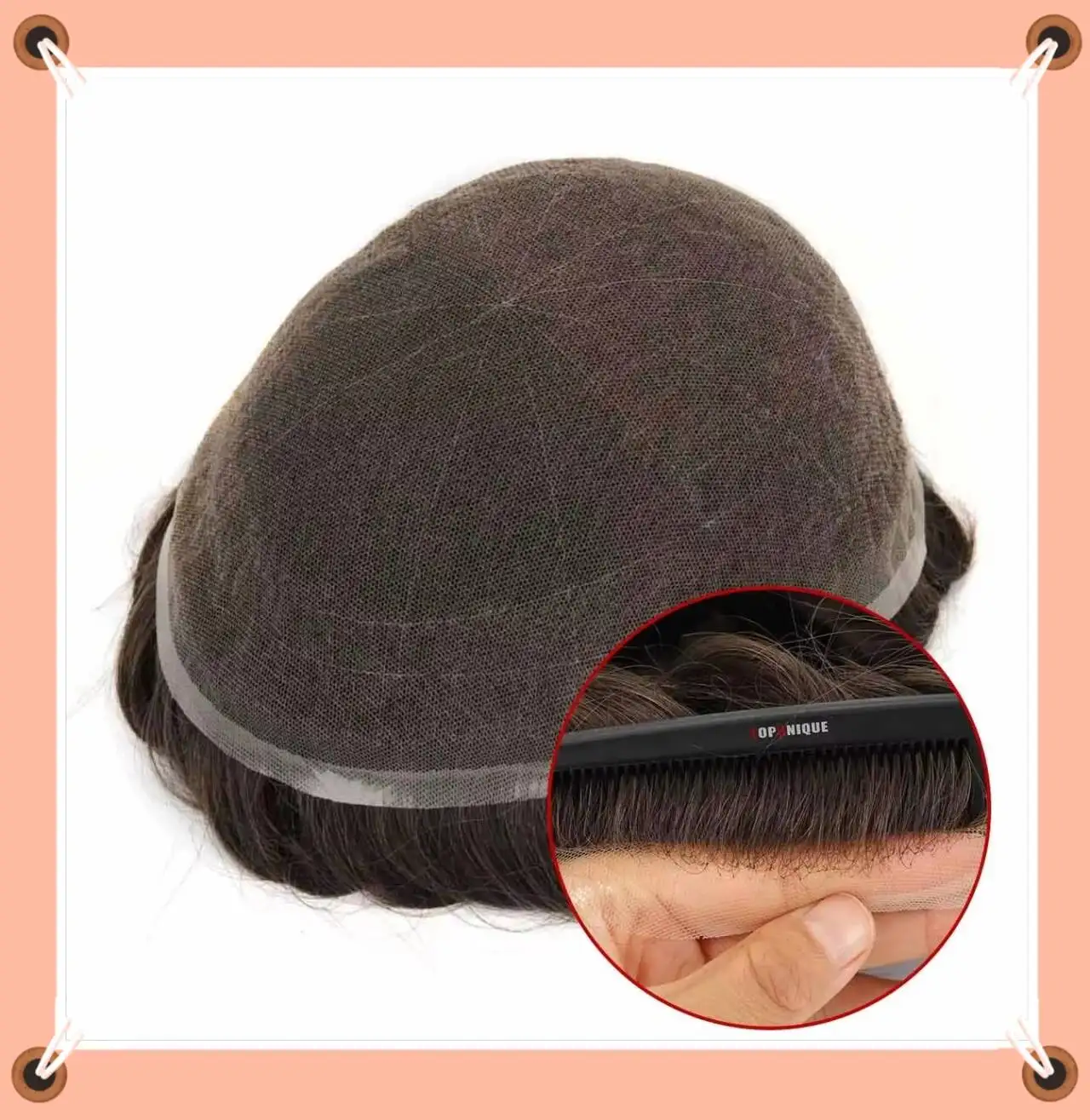 

Topunique Full Swiss Lace Men's Toupee 90% Light to Medium Density Capillary Prothesis Hair Piece for Hair Replacement System