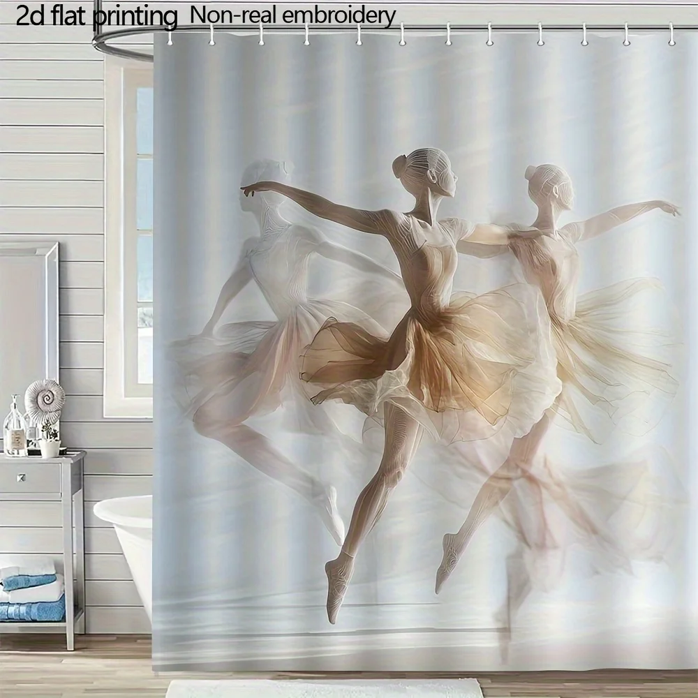 1pc 2D Flat Printed Ballet Dancer Shower Curtain, 70.8x 70.8inch- Non-real Embroidery, Machine Washable Polyester, Suitable for