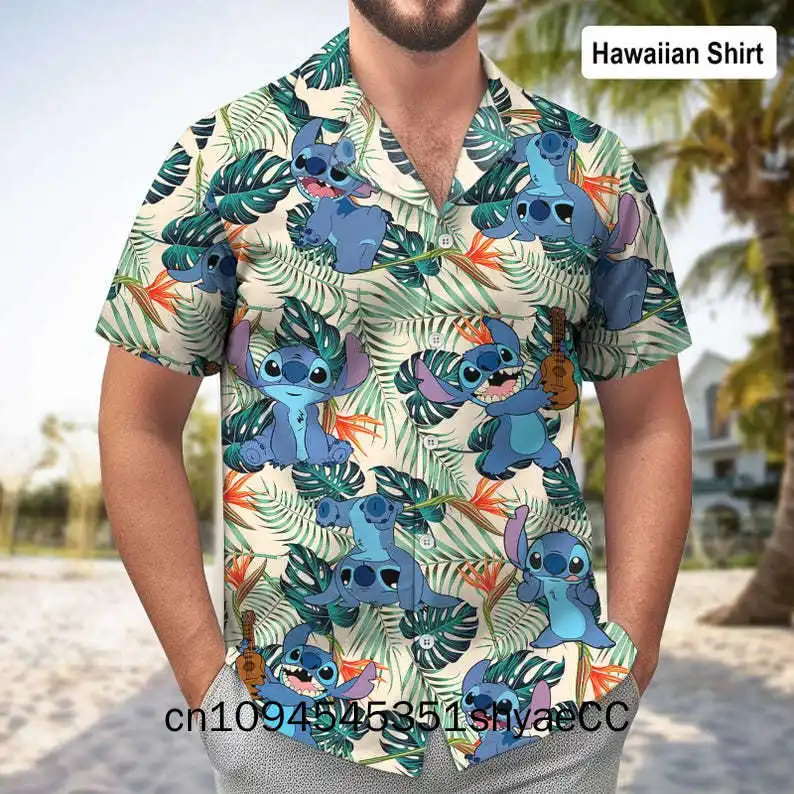 Stitch Angel Aloha Floral Hawaiian Shirt, Lilo Stitch Summer Button Shirt, Disney Hawaii Shirt, Disneyland Family Vacation, Disn