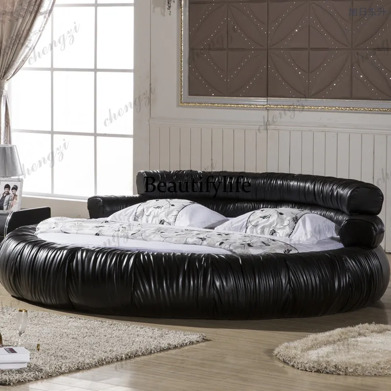 Brown White Double Bed Decoration Adults Elegant Wooden Circle Double Bed Frame Modern Luxury Cama Casal Furniture For Home