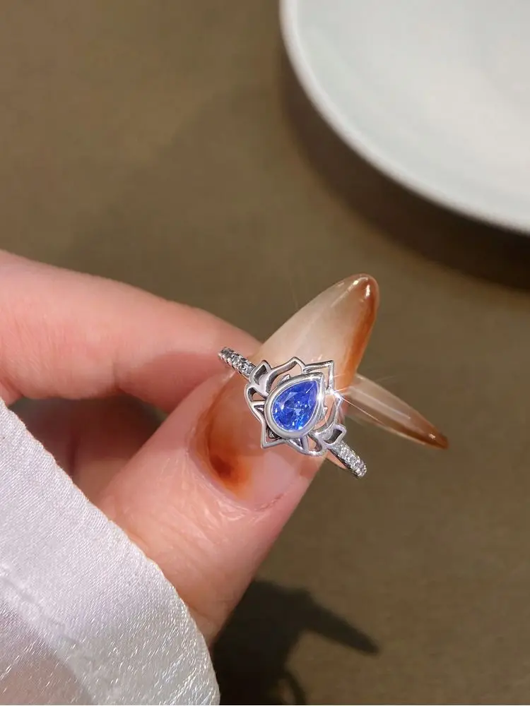 925 Sterling Silver Multi Color Lotus Flowers Water Drop Zircon Ring For Women Anniversary Luxury High Quality Fine Jewelry