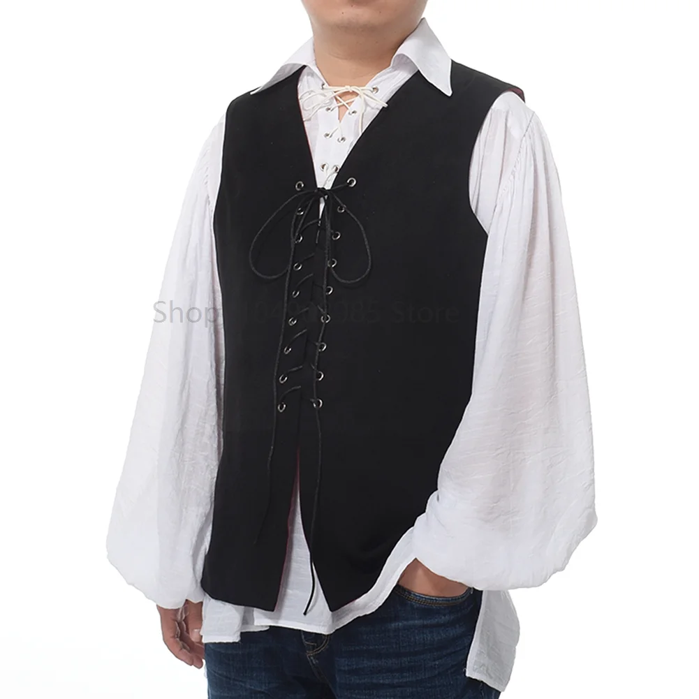 

Steampunk Adult Pirate Vest Men Stage Performance Costume Carnval Medieval Renaissance Lace-up Reversible Waistcoat