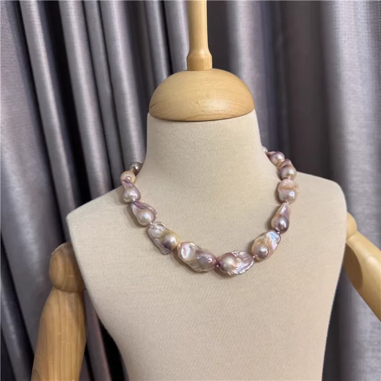 Natural Pink Purple Keshi Baroque Pearl 18'' Necklace