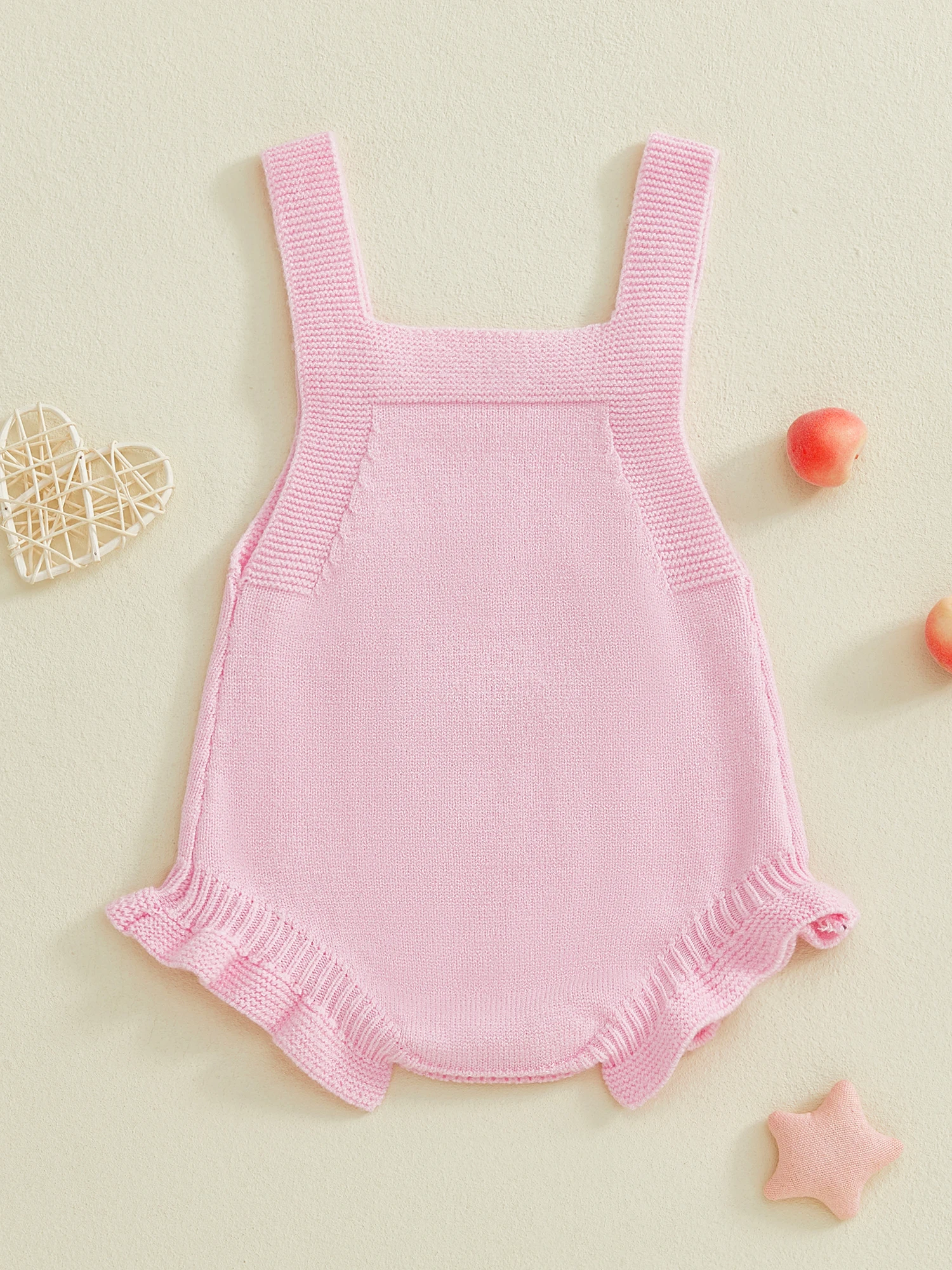 

Adorable Toddler Girls Heart Print Knit Romper Stylish Sleeveless Jumpsuit with Embroidered Love Letters for Valentine s Day