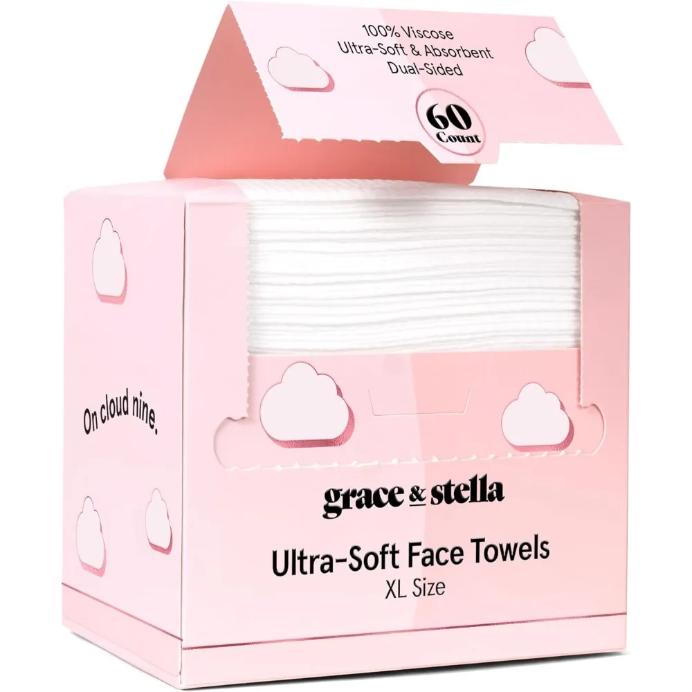 

Disposable Ultra Soft Absorbent XL Facial Towels for Travel Makeup Removal Cleansing Lint Free 60 Count