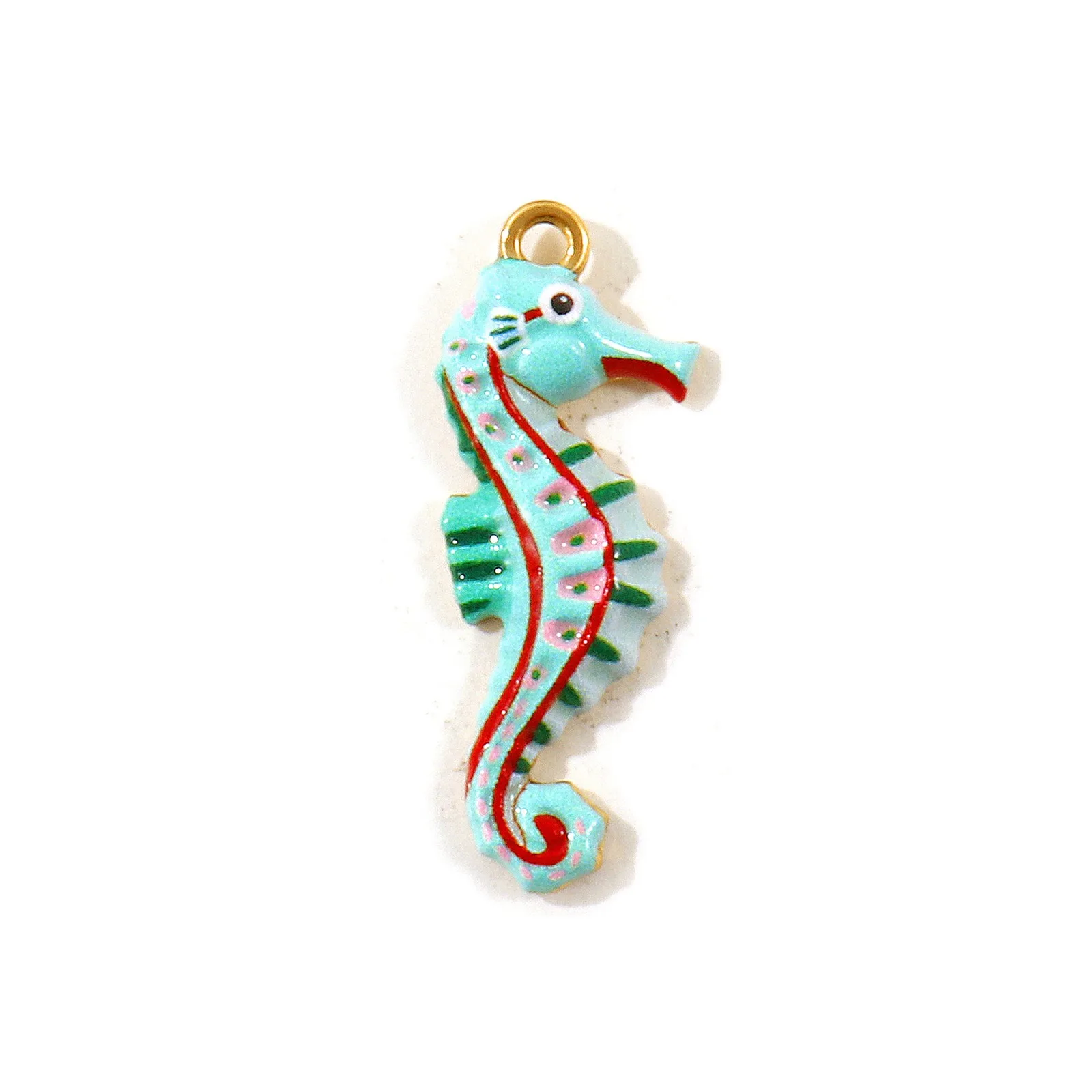 2 Stück Ozean-Schmuckanhänger Seepferdchen Mehrfarbig Bedruckt 304 Edelstahl 18K Vergoldete Anhänger DIY Halskette Großhandel 3x1,2cm – Detail 3