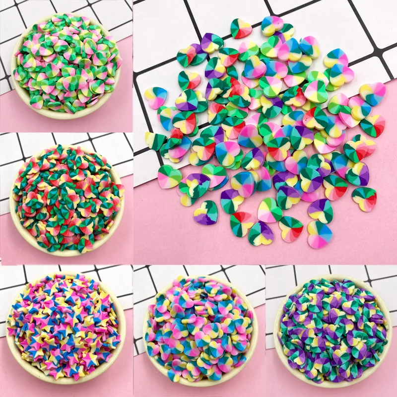 100g Multicolor Heart Slices Polymer Clay Sprinkles for Crafts Making DIY Nail Art Decoration Crystal Mud Slime Filler Material