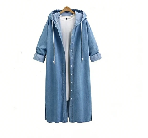 Gabardina Vaquera Versátil para Mujer, Otoño e Invierno, Tejido Vaquero Transpirable y Corte Largo para Combinar en Capas