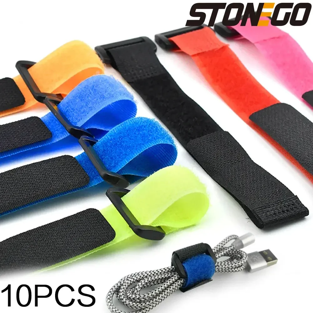 STONEGO 10pcs Reusable Fastening Cable Organizer Cable Ties management Adjustable Multi-Purpose Hook and Loop Nylon Strap Ties