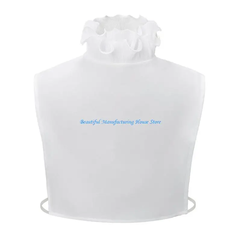 E56A Fashion Detachable Ruffle V Neck Sweater Collar Insert Half Shirt Includes 2 Wrist Cuffs Fake Sleeves Set for Women