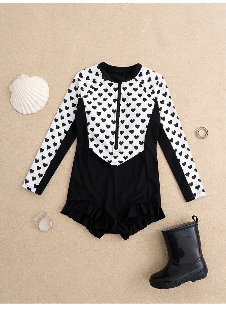 One-piece Swimwear Long Sleeve Ruffles Sun-proof Beach Bikini Girl's Swimsuits S3d20de8aa15a4f6b9e313271106a7811y