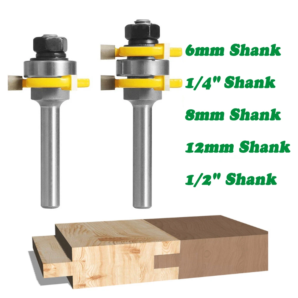 

2 Pcs 6mm 1/4" 8mm 12mm 1/2" Shank Joint Assembly Router Bit Set Tongue & Groove T-Slot Milling Cutter For Woodwork Cutting Tool