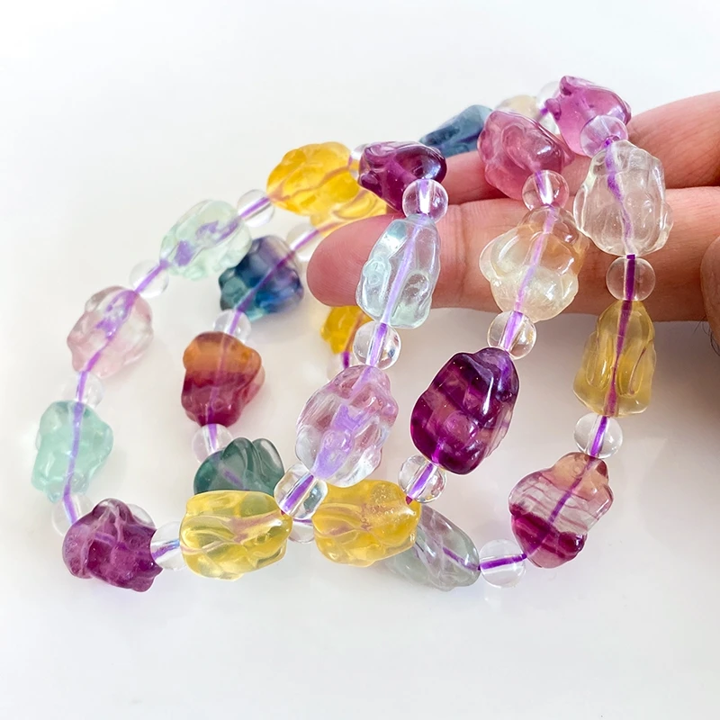 

Natural Colorful Fluorite Quartz Bunny Rabbit Bracelet 14x10mm Purple Fluorite Women Men Jewelry Love AAAAA