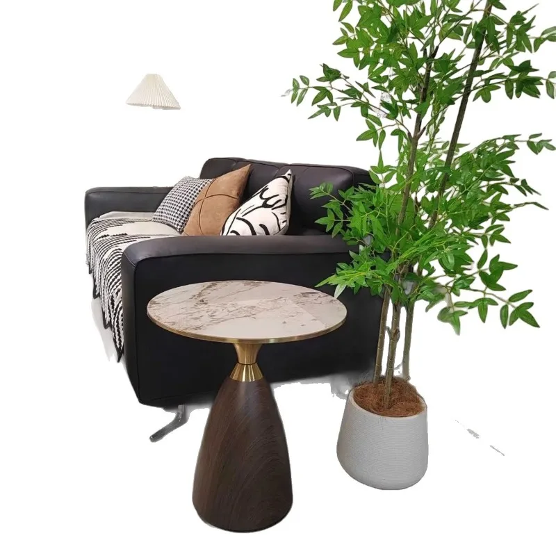 Hotel exquisite high-end small coffee table sofa, high-value round rock slab edge table