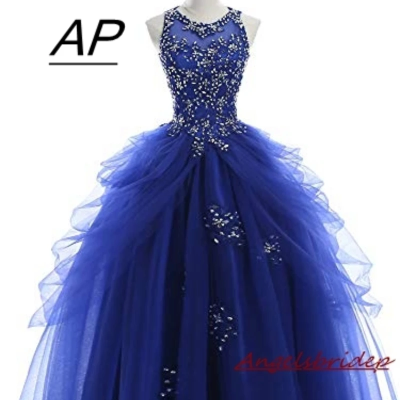 

ANGELSBRIDEP Royal Blue Ball Gown Quinceanera Dresses Sweet 15 Party Back Corset Lace-up Beads Celebrity Birthday Debutante Gown