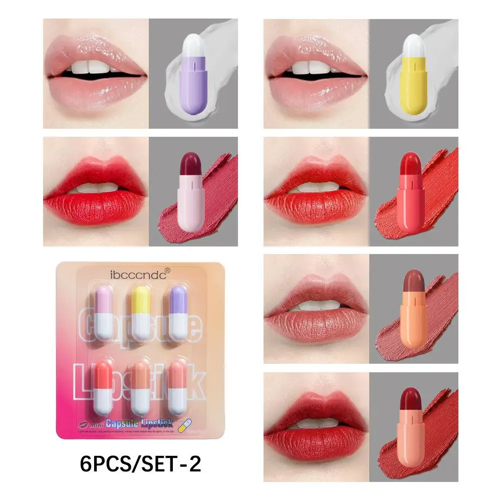 6 pz/set Mini Carino Capsula Rossetto Pillole Idratante Impermeabile Tazza antiaderente Carry Lip Balsamo Rossetto Labbra Trucco Regalo
