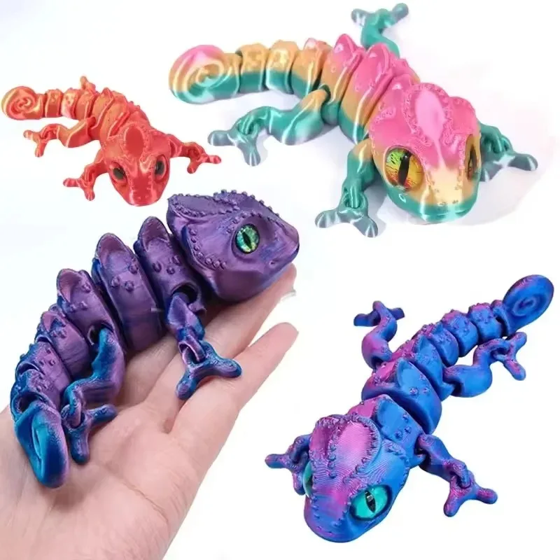 3D New Multi-joint Movable Simulation Eyes Printing Chameleon Figures for Home Accessories Kids Gift Living Room Decoration