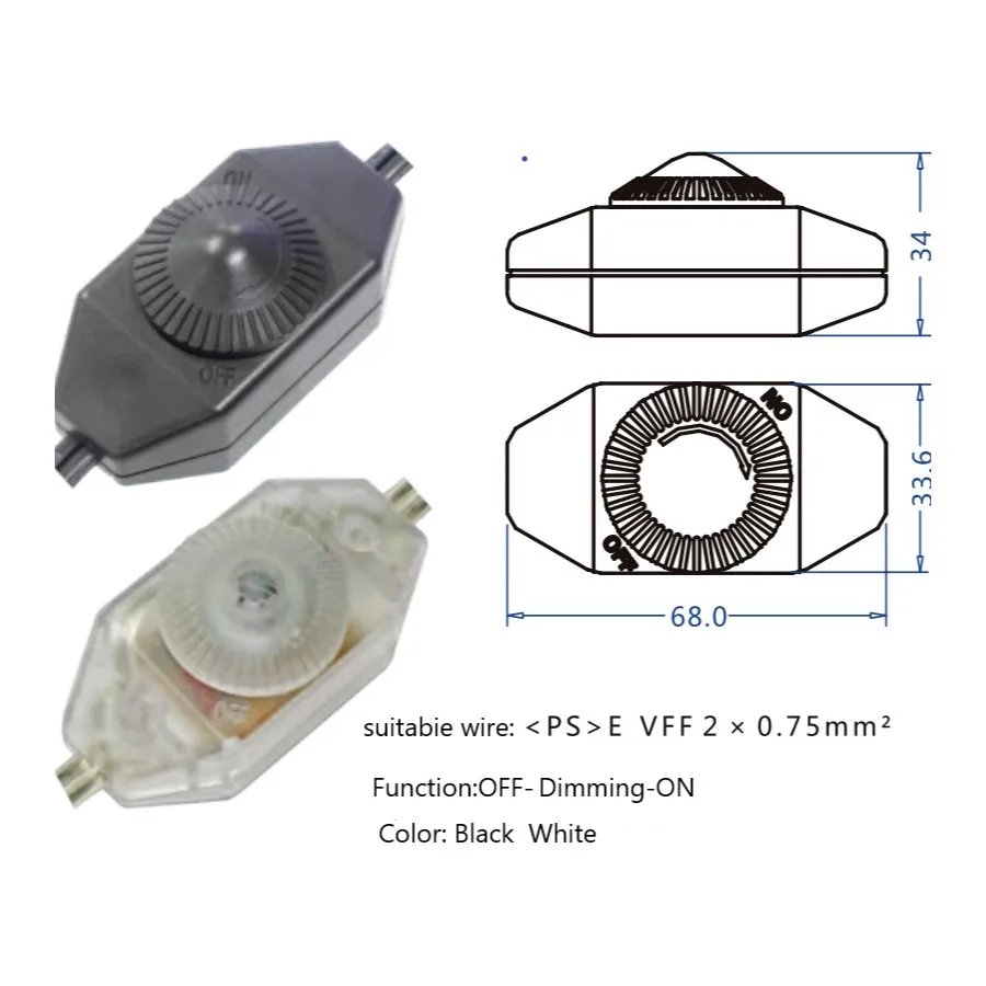 Dimmer switch PSE certified tungsten light dimmer full light up switch roller inline switch