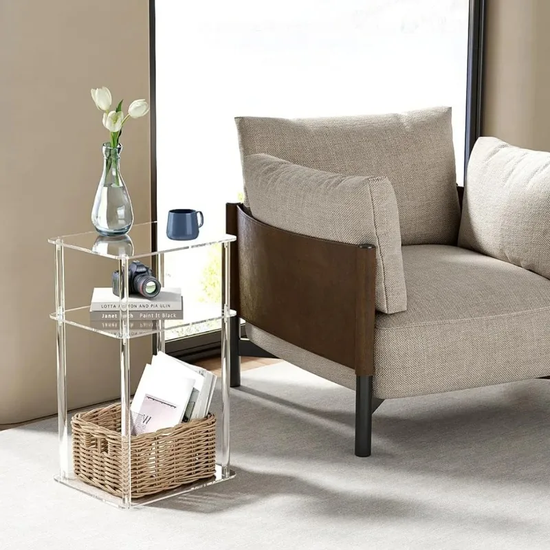 Modern Detachable Acrylic Coffee Table - Round/Square Transparent Side Table for Small Spaces, Living Room & Bedroom Furniture