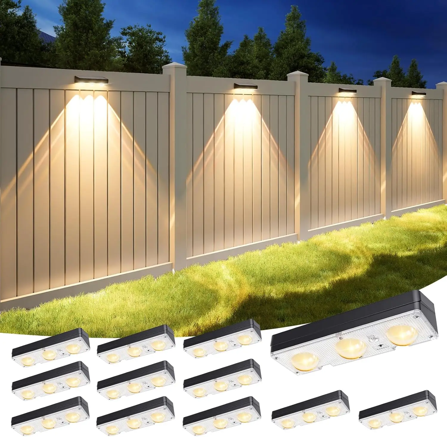 

Солнечные светильники для забора, уличные, водонепроницаемые, на солнечной батарее, 12 режимов RGB, теплый белый и холодный белый свет, солнечные светильники для ограждений