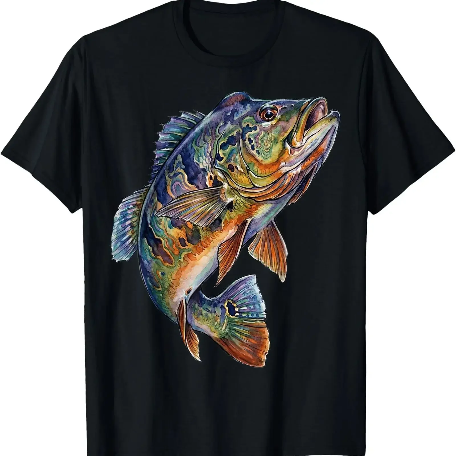 T Shirt Peacock Perch Fish Abstract Freshwater Water Art vintage Washed Soft Versatile Casual fashion Unisex Breathable