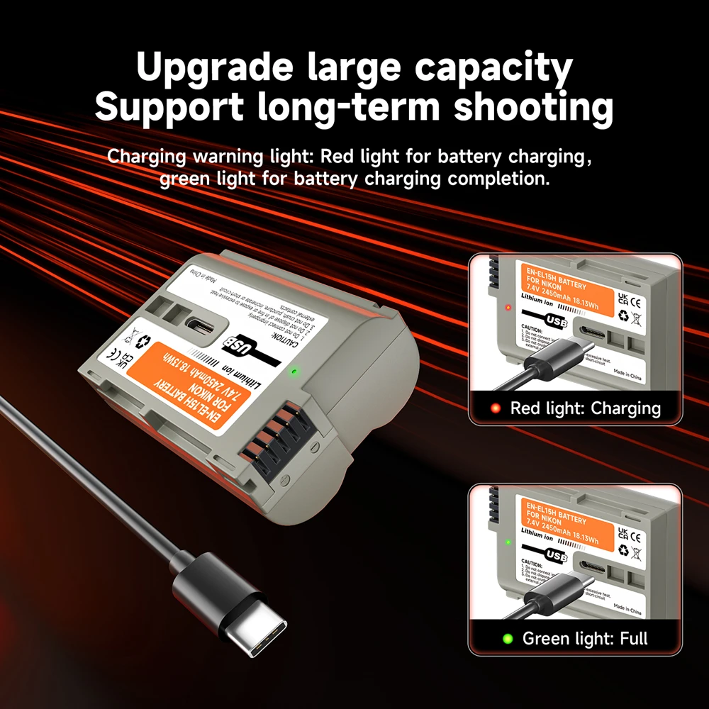 PALO EN-EL15C EN EL15B EN EL15A EL15 Battery with USB Input for Nikon D750 D810 D7500 D500 Z5, Z6, Z6 II，Z7  Z8