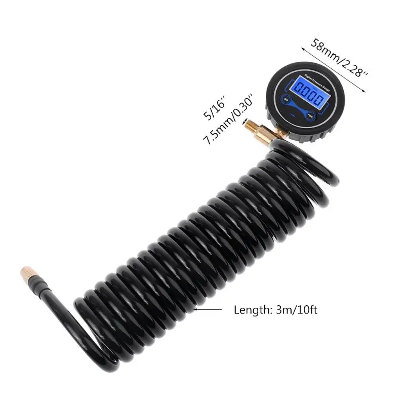 for 3m Extension Coil Hose Practical Deflator Inflator Pressure Gauge for Air External Thread 5/16