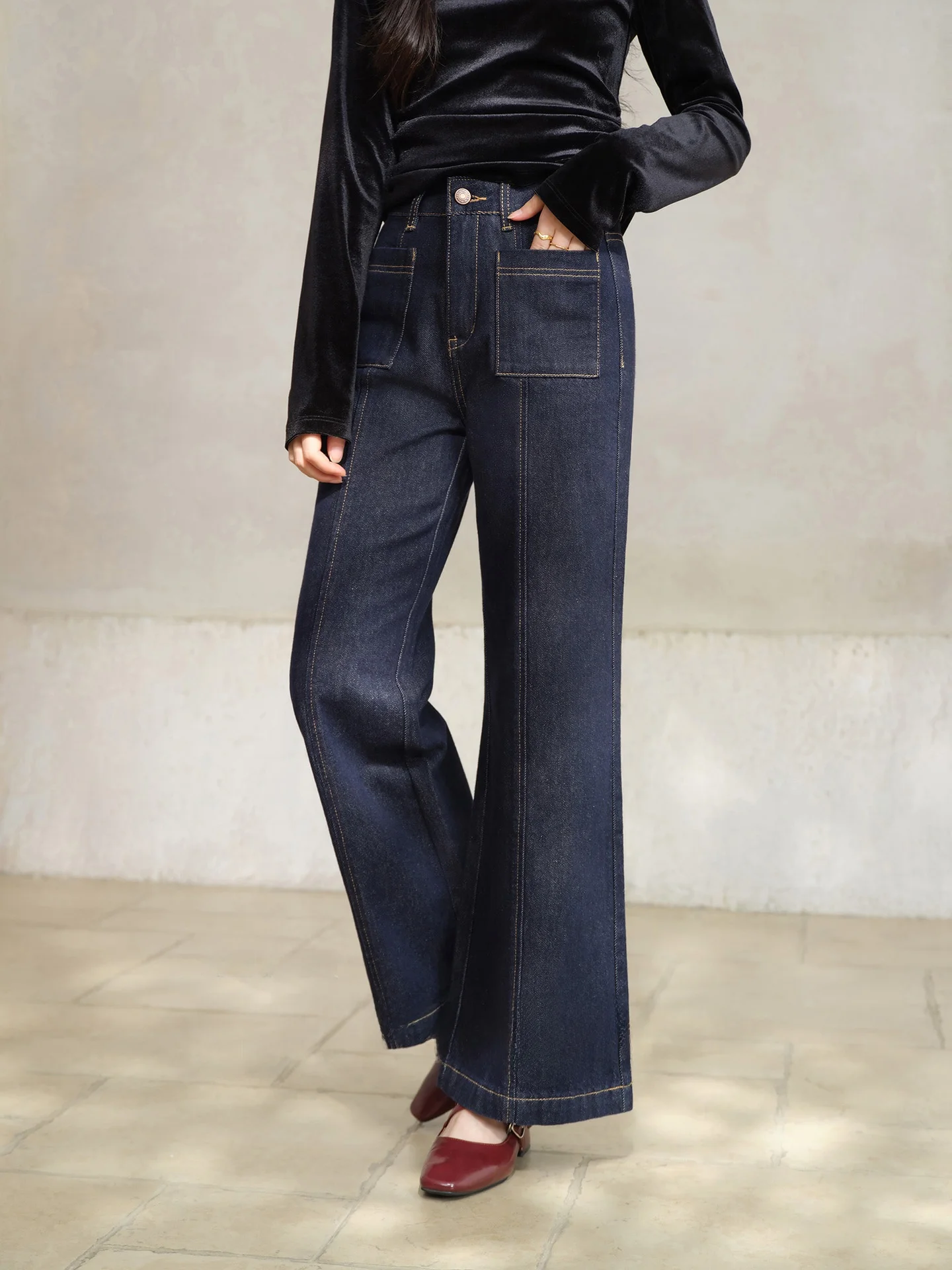 

Винтажные джинсы-клеш bunny для женщин, повседневные, весенние, для работы, с высокой талией, из хлопка, с яркой контрастной строчкой