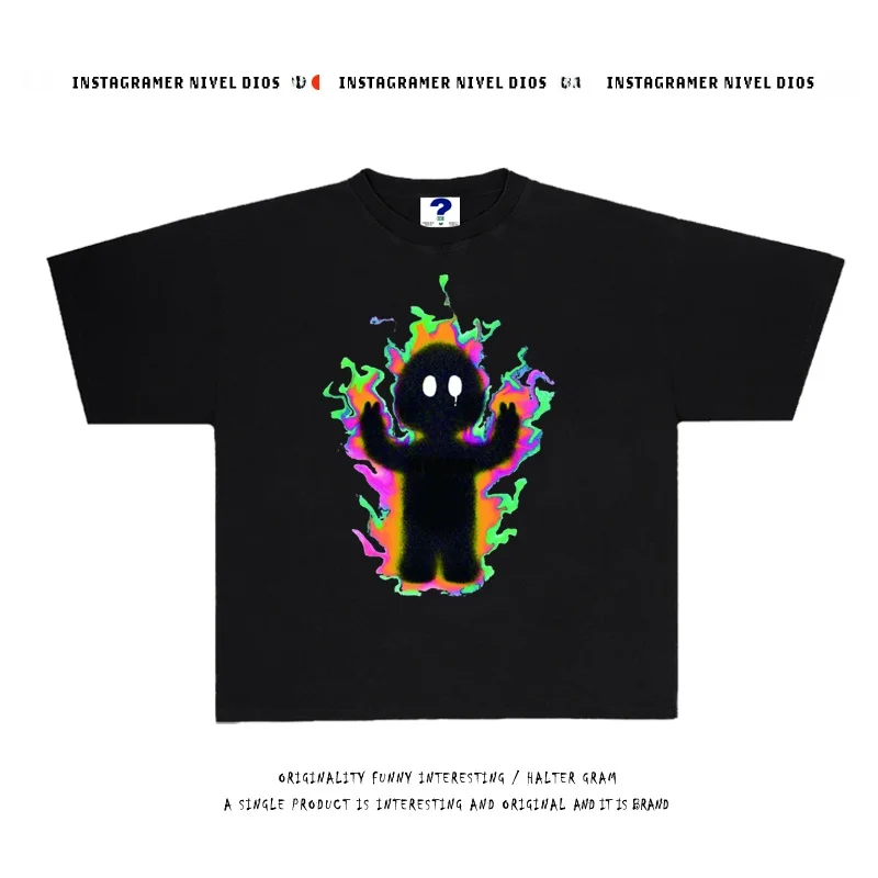 

Recommended Goodies! 250g Pure Cotton ort Sve T-irt with Fire Design for Students Faionable Trendy High-End Feel