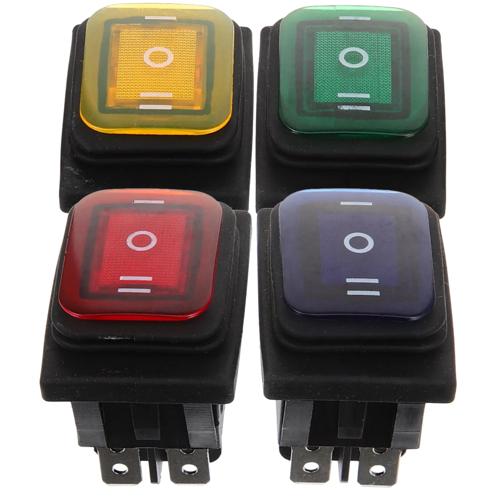 

4Pcs 6 Pin 12V Dc Car Boat Rocker Switches Waterproof LED Latching Blue Red Green Yellow Lights Dustproof Low Pressure Water