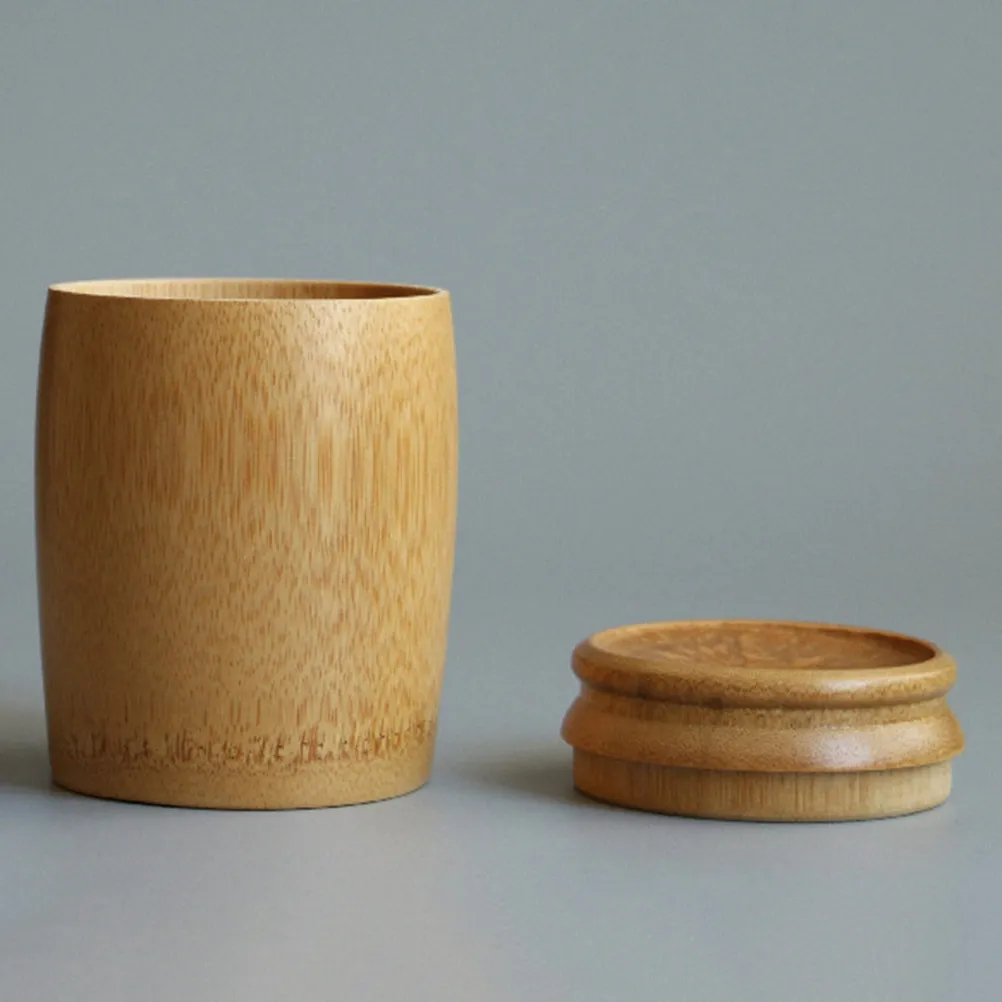 1Pcs Bamboo Tea Storage Tank Round Simple Sealed Jar for Home Office Kitchen Coffee Beans Tea Leaves Nuts Container Eco-Friendly