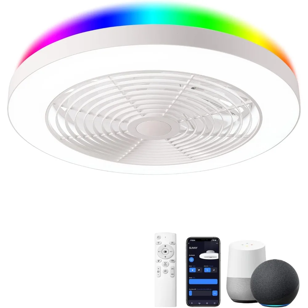 Low Profile Ceiling Fan with Lights- 19.7 in Smart Bladeless Ceiling Fans with Alexa/Google Assistant/App Control Color