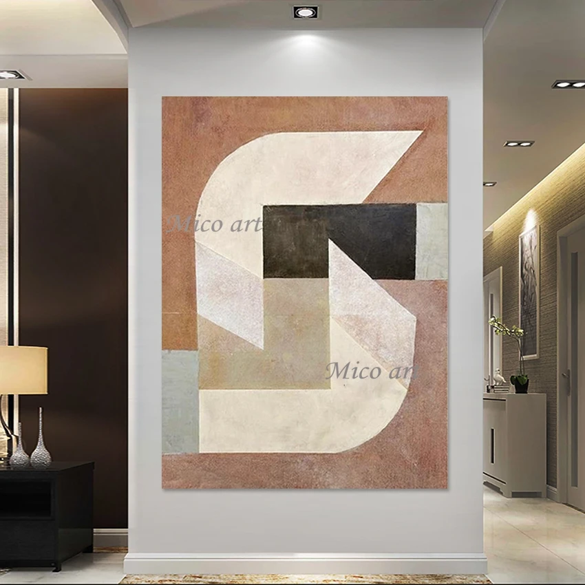 Room Entrance Wall Decor Canvas Paintings, New Arrival Acrylic Abstract Geometry Shape Textured Design Hand Drawing Art Picture