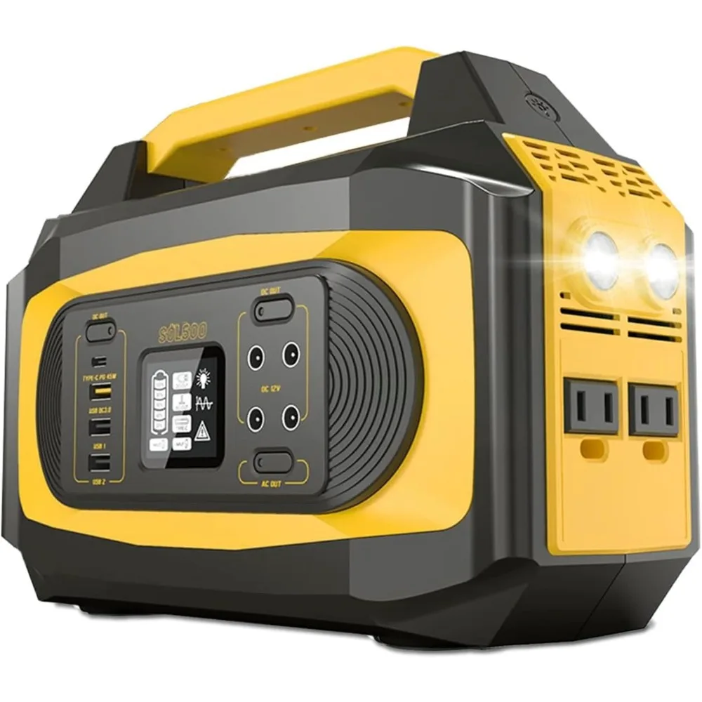 

Портативная электростанция 500 Вт, солнечный генератор 472 Втч, резервная литиевая батарея с розетками переменного тока для аварийных автофургонов для кемпинга CPAP