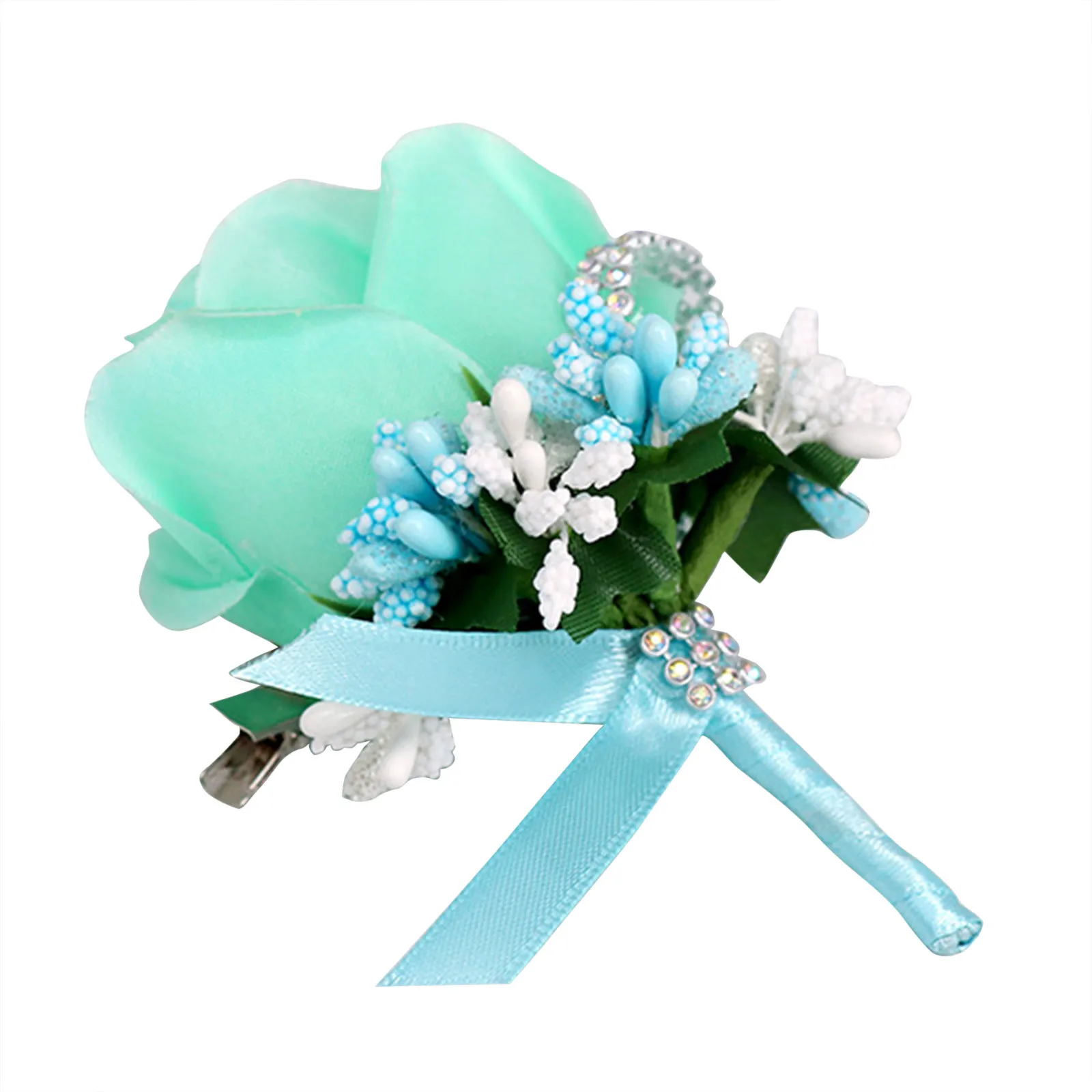 New Artificial Silk Brooch Pin Wrist Corsage Flower Wedding Women Men Boutonniere Bracelet Bangle Groom Bride Party Decoration