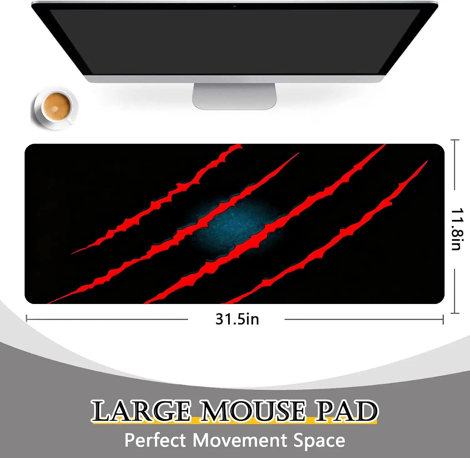 Beast Claw Mark Large Desk Mouse Pad,Bold Red Scratches Blue Nebula Dark Gaming Style Print, Non‑Slip Mat For Gaming Office Desk