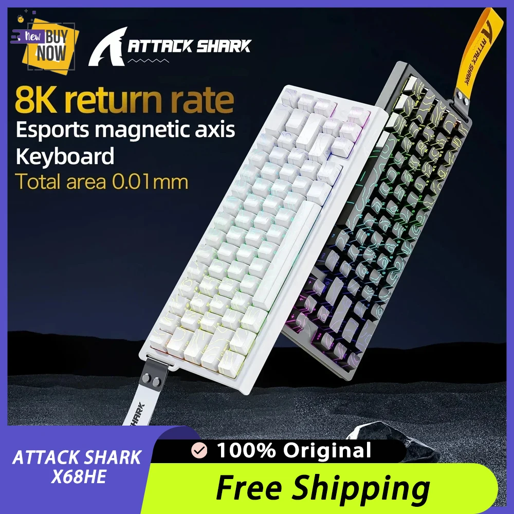 ATTACK SHARK X68HE لوحة المفاتيح الميكانيكية التبديل المغناطيسي 8K تأخير منخفض لوحة مفاتيح الألعاب السلكية 0.01 مللي متر RT دقة 128K معدل المسح الضوئي هدية #1