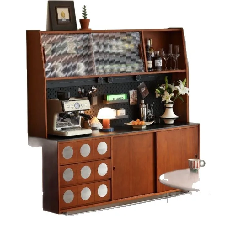 

Medieval solid wood dining side cabinet integrated against the wall rock slab tea cabinet retro storage locker high cabinet