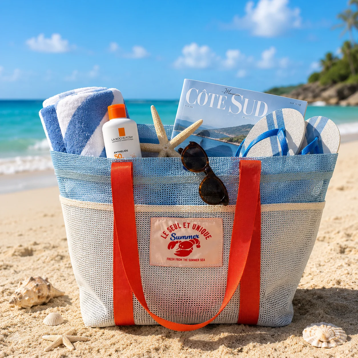 Large Capacity Beach Bag Sand-proof Mesh Beach Swimming Pool Travel Storage Tote Bag Multi-pocket Design Family Holiday Essentia