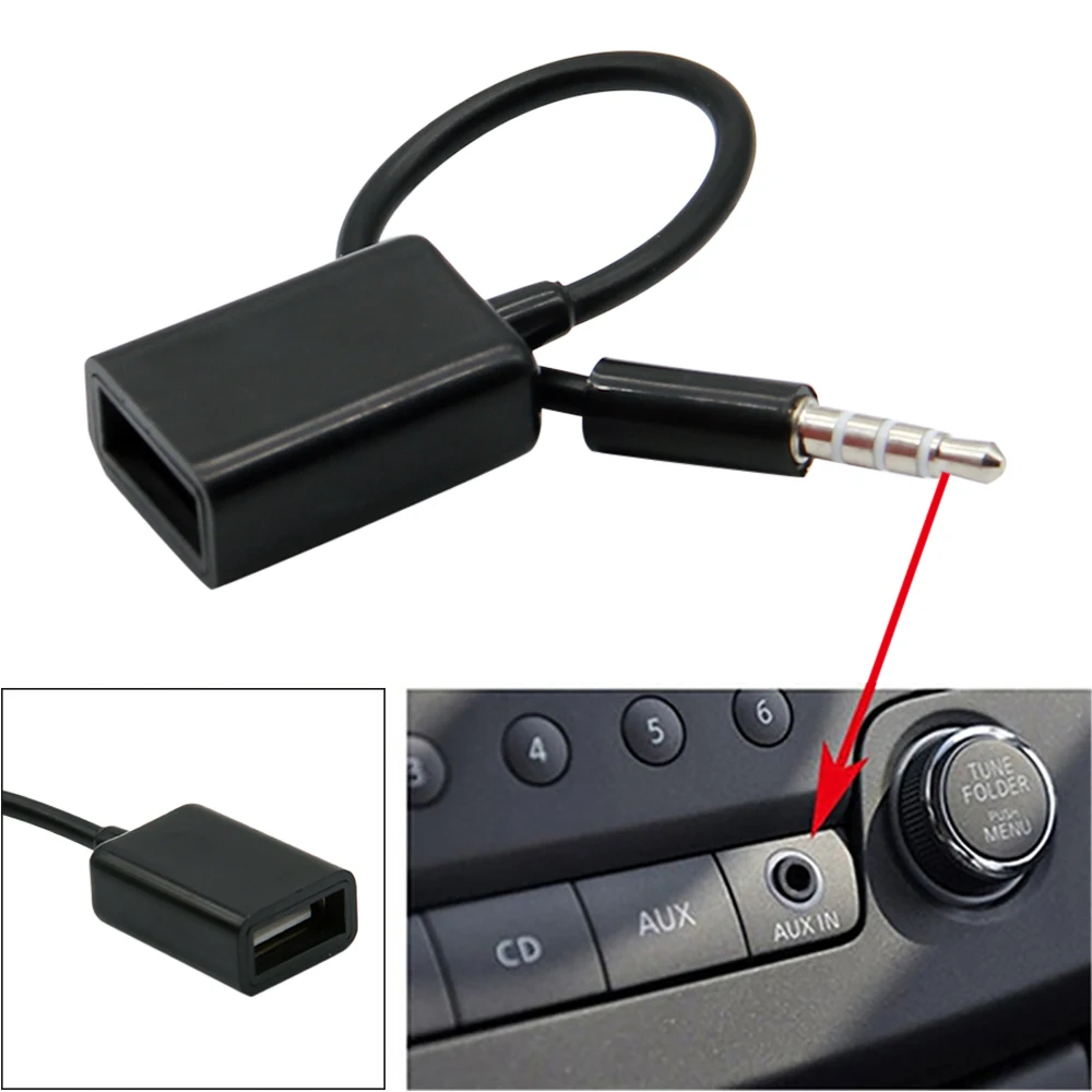 

1pc Car MP3 Player Converter 3.5 mm Male AUX Audio Jack Plug To USB 2.0 Female Adapte Converter Cable 15cm
