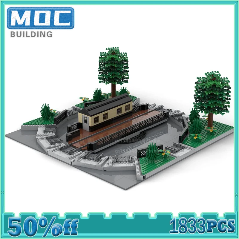 

Moc Building Blocks Locomotive Turntable Bridge City Train Mobile Railway Rotating Model DIY Assembly Creative Toy Child Gift