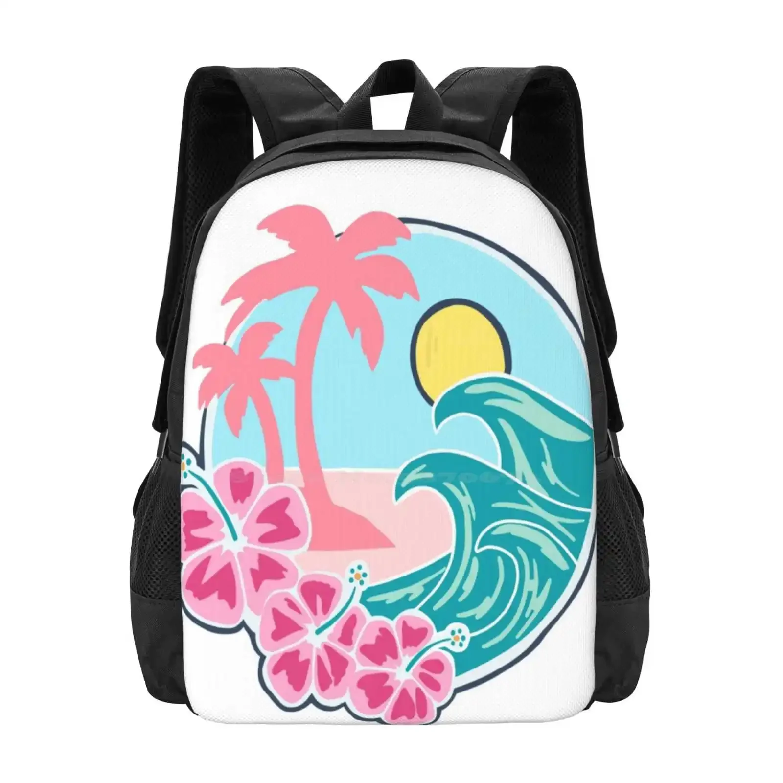 

Beach Paradise Pink Hot Sale Schoolbag Backpack Fashion Bags Wave Ocean Flowers Floral Blue Yellow Vintage Dark Trendy White