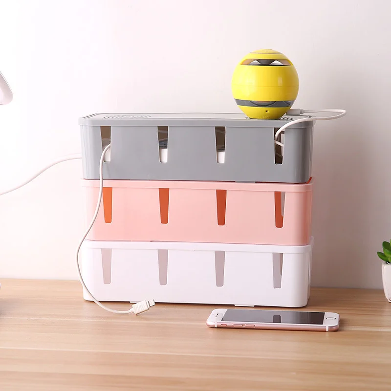 

1PC Wire Storage Box Cable Sorting Socket Tidy Organizer Wire Management Network Line Storage Case Pink White Room Container