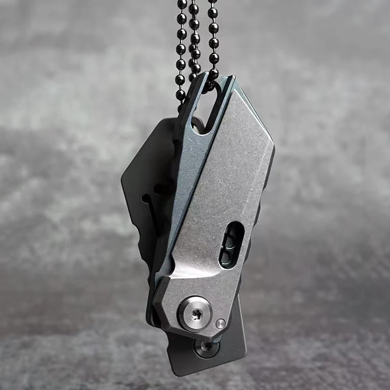 S35VN Blade Blue Titanium Alloy Folding Knife EDC Portable Utility Knife Keychain Necklace Outdoor Hunting Self-defense Tool Gif