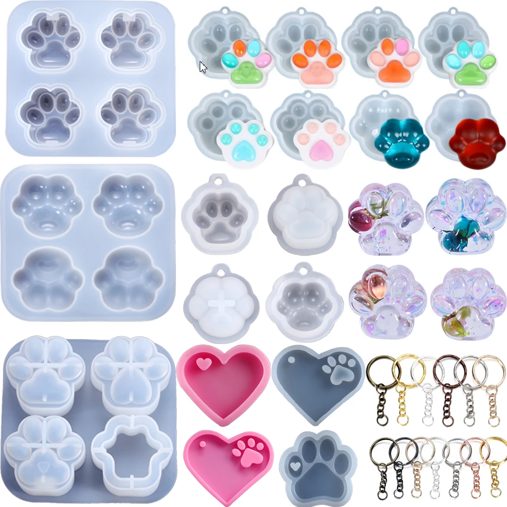 Kitten Claw Keychain Mold DIY Resin Mold Crystal Epoxy Silicone Mold Dog Tag Bone Shaped Pendant Jewelry Making Casting Mould
