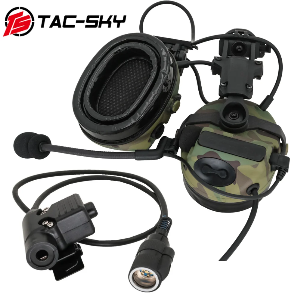 TS TAC-SKY Tactical Military Headset COMTA III for ARC Rail Helmet Mount Airsoft Headset with 6-Pin u94 PTT for AN/PRC 152 148