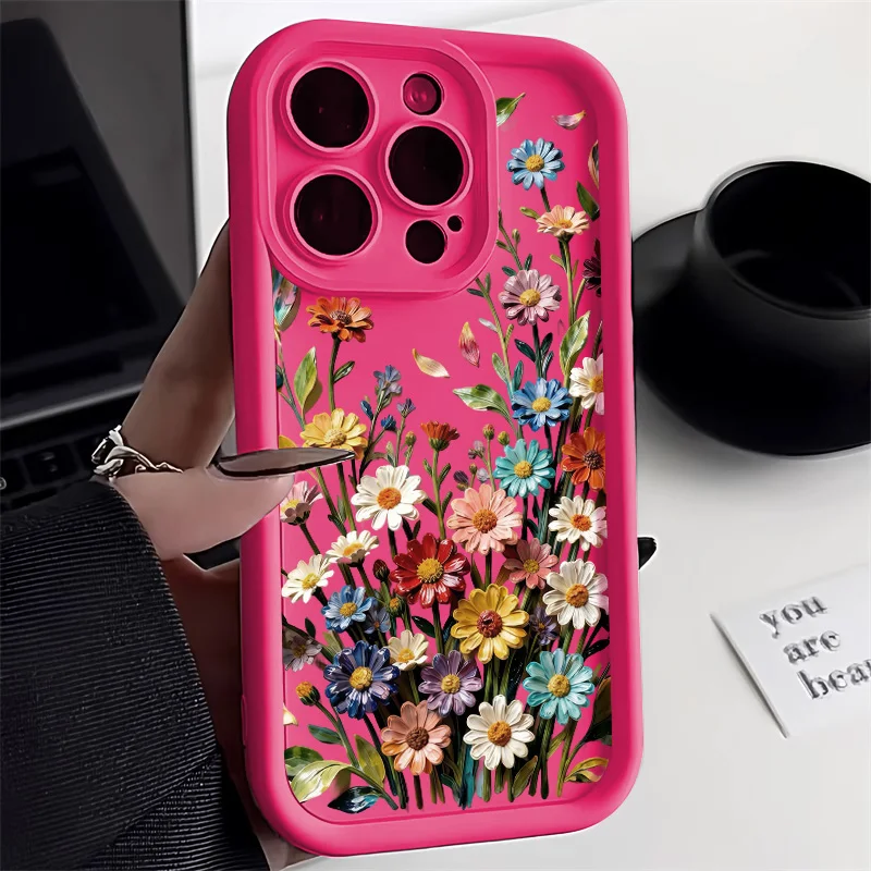 Funda de Teléfono con Flores para iPhone 17, iPhone 15, 13, 16, 11, 14, 12, 17 Pro Max, XR, 8 Plus, SE, Funda de Silicona Suave Mate Antigolpes